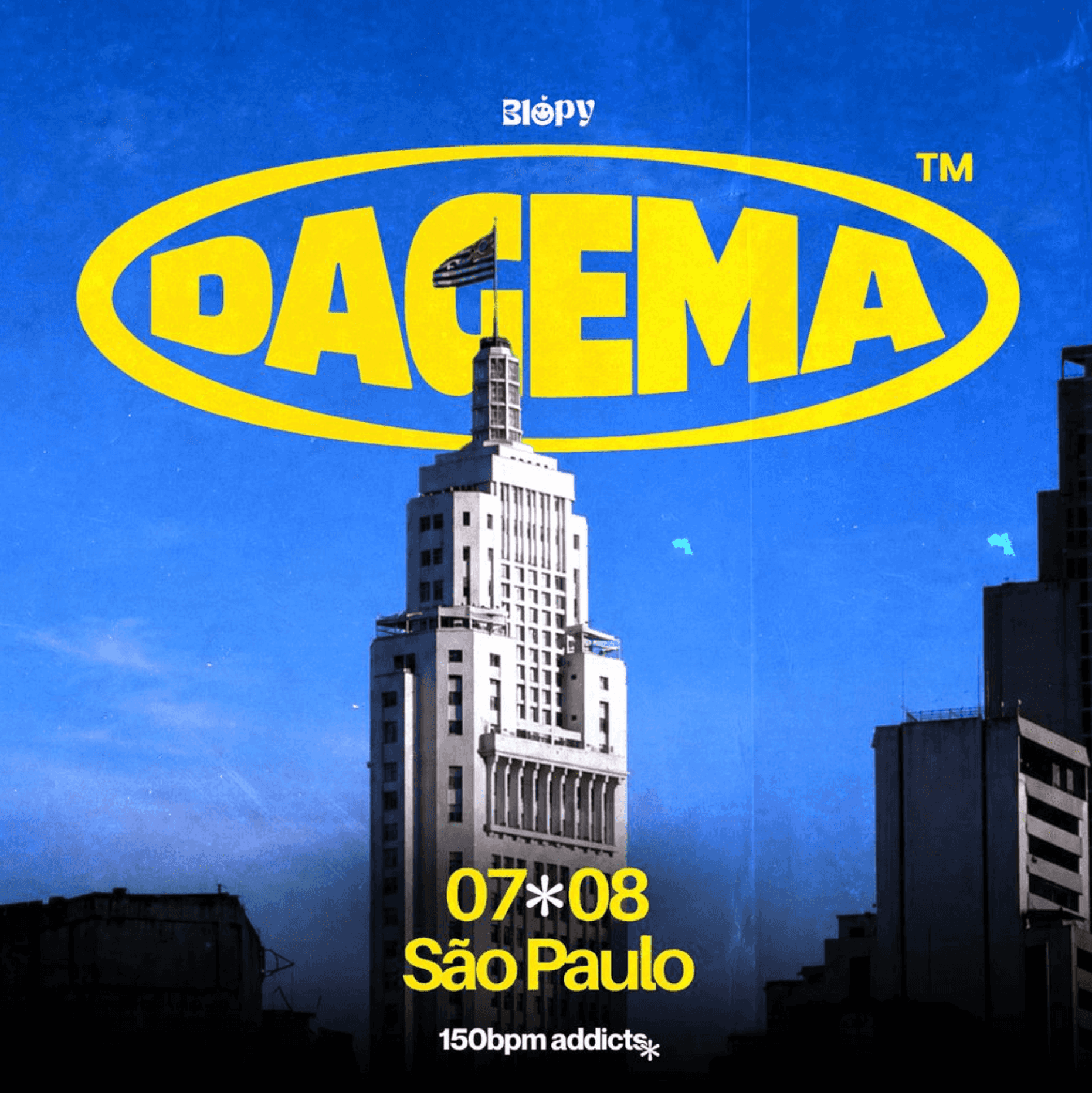 Banner da festa Dagema em São Paulo, dia 07 de agosto de 2026